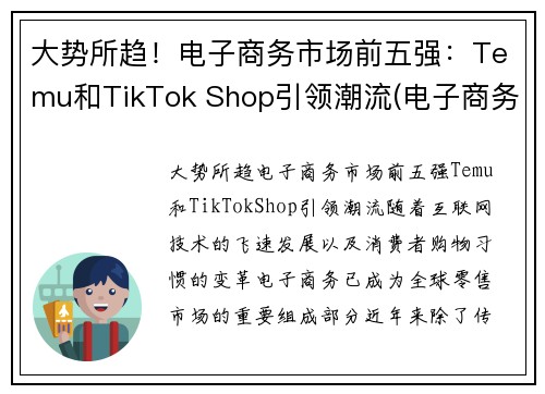 大势所趋！电子商务市场前五强：Temu和TikTok Shop引领潮流(电子商务行业企业排名)