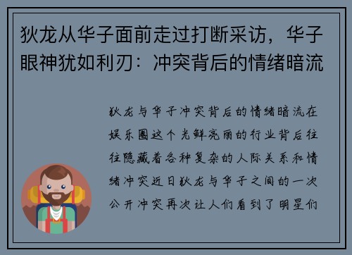 狄龙从华子面前走过打断采访，华子眼神犹如利刃：冲突背后的情绪暗流